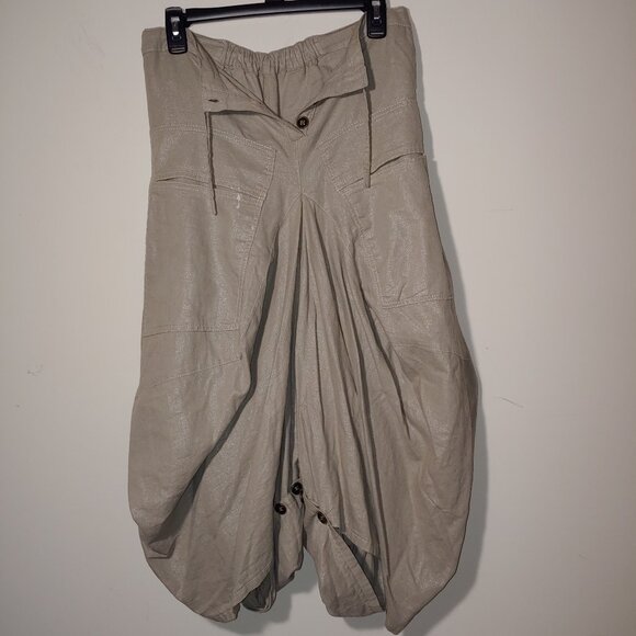 YaelOrgad Linen Blend Draped Wide Harem Convertable Pants Shimmer Cream M - Picture 2 of 8